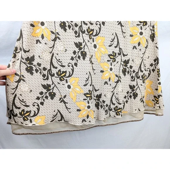 Vintage Floral Boho 100% Silk Midi Skirt Sz 10 Brown Cottagecore Preppy Granola - Picture 6 of 10